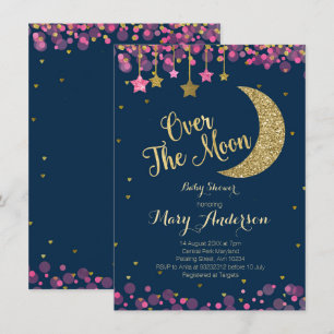 Över Måne Rainbow Baby Shower Inbjudningar