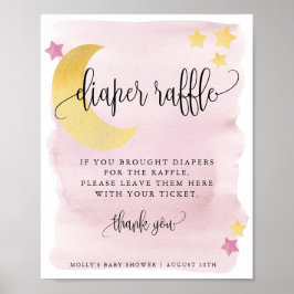 Över Måne Rosa Baby Diaper Raffle Visning Poster