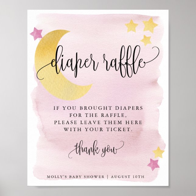 Över Måne Rosa Baby Diaper Raffle Visning Poster (Framsidan)