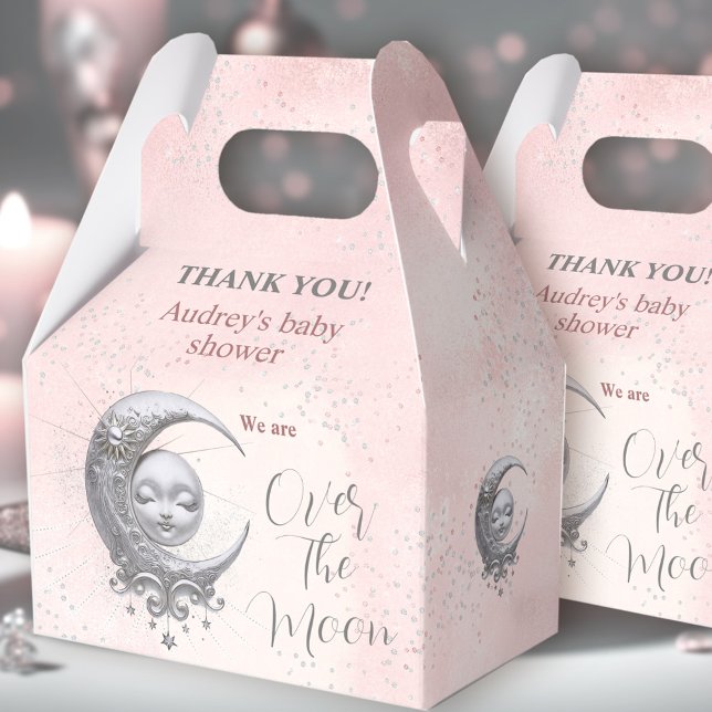 Över Måne Rosa Baby Shower Favor Box Presentaskar (Over The Moon Pink Girl Baby Shower Favor Box)
