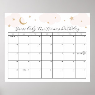 Över Måne Rosa Baby Shower förfallodatum Gissa Poster