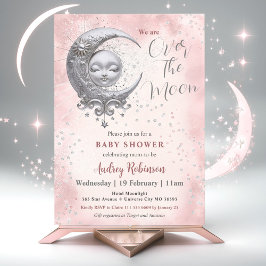 Över Måne Rosa Baby Shower Inbjudningar