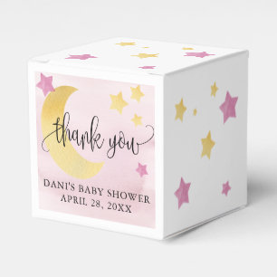 Över Måne, Rosa Baby Shower Måne Stars Small Presentaskar