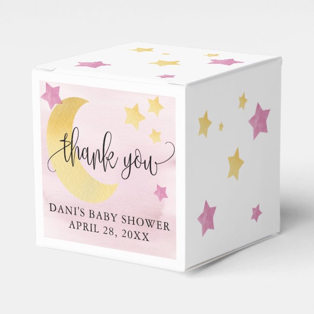 Över Måne, Rosa Baby Shower Måne Stars Small Presentaskar (Framsidan Sidan)