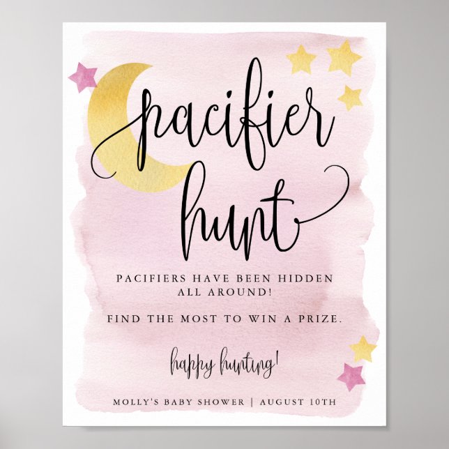 Över Måne, Rosa Baby Shower Nappar Game Hunt Poster (Framsidan)