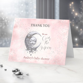 Över Måne Rosa Baby Shower - tack för ditt kort