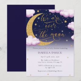 Över Måne Rosa Girl Baby Shower Inbjudningar