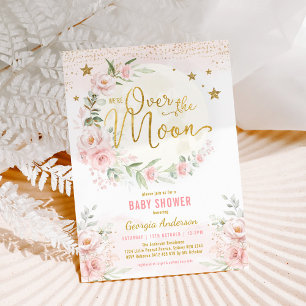 Över Måne    Rosa Guld Baby Shower Inbjudningar