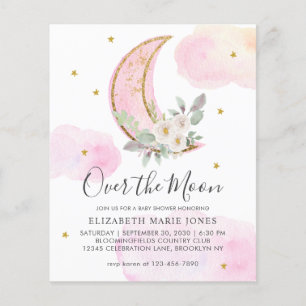 Över Måne Rosa Guld Blommigt Baby Shower