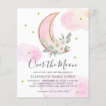 Över Måne Rosa Guld Blommigt Baby Shower