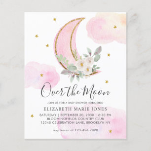Över Måne Rosa Guld Blommigt Baby Shower