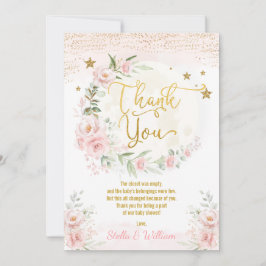 Över Måne Rosa Guld Blommigt Stars Baby Shower Tack Kort