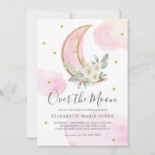 Över Måne Rosa Guld Dreamy Girl Baby Shower Inbjudningar