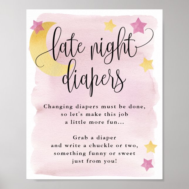Över Måne Rosa Late Night Diaper Activity Poster (Framsidan)