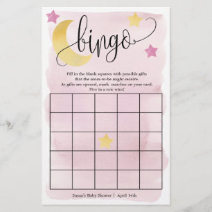 Över Måne, Rosa Stars Bingo Pappert spelkort Flygblad