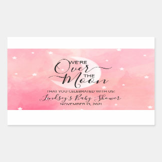 Över Måne Rosa Tack Baby Shower Square St. Rektangulärt Klistermärke