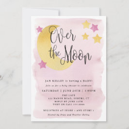 Över Måne, Rosa Watercolor Baby Shower Inbjudningar