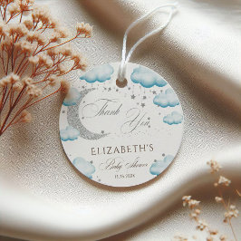 Över Måne Silver Blue Boy Baby Shower Glitter Gåvor Etiketter