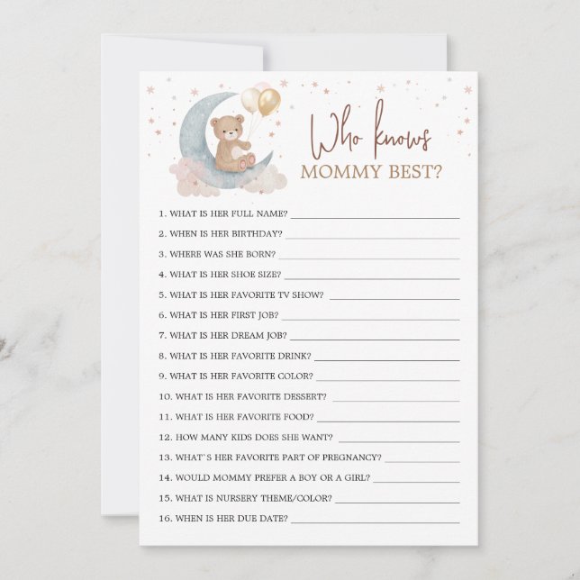 Över Måne som känner till Mammans bästa spelkort Inbjudningar (Framsida)