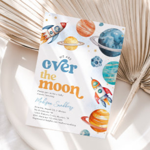 Över Måne Space Baby Shower-inbjudan Inbjudningar