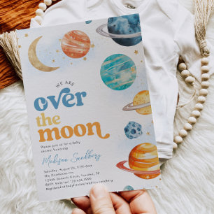 Över Måne Space Baby Shower-inbjudan Inbjudningar