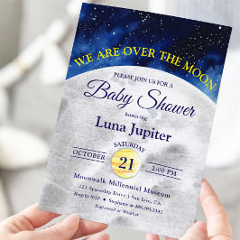 Över Måne Space Baby Shower Inbjudningar