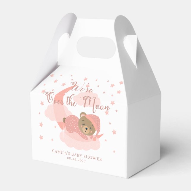 Över Måne: Spipande Bear Girl Baby Shower Presentaskar (Framsidan Sidan)