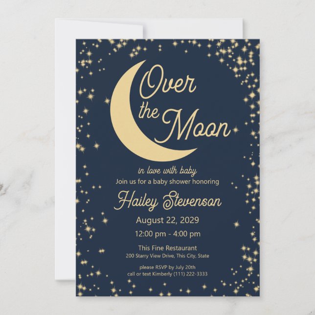 Över Måne Starry Gnistra Baby Shower Inbjudningar (Framsida)