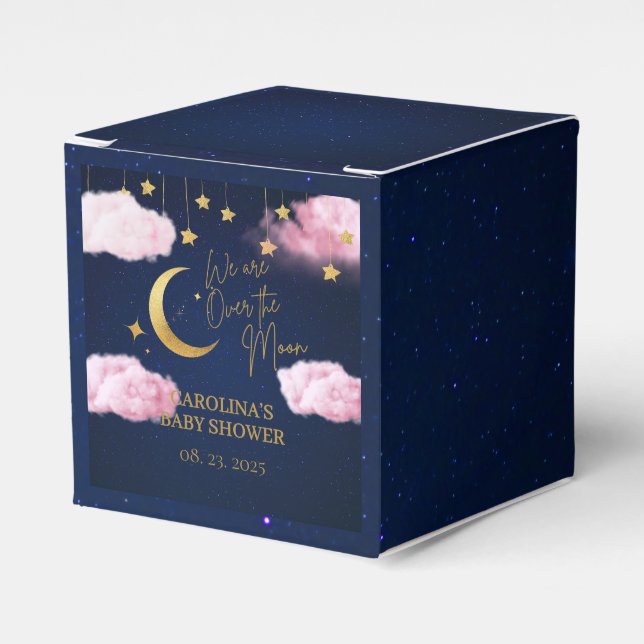 Över Måne stjärnornas rosa babydusch Presentaskar (Framsidan Sidan)