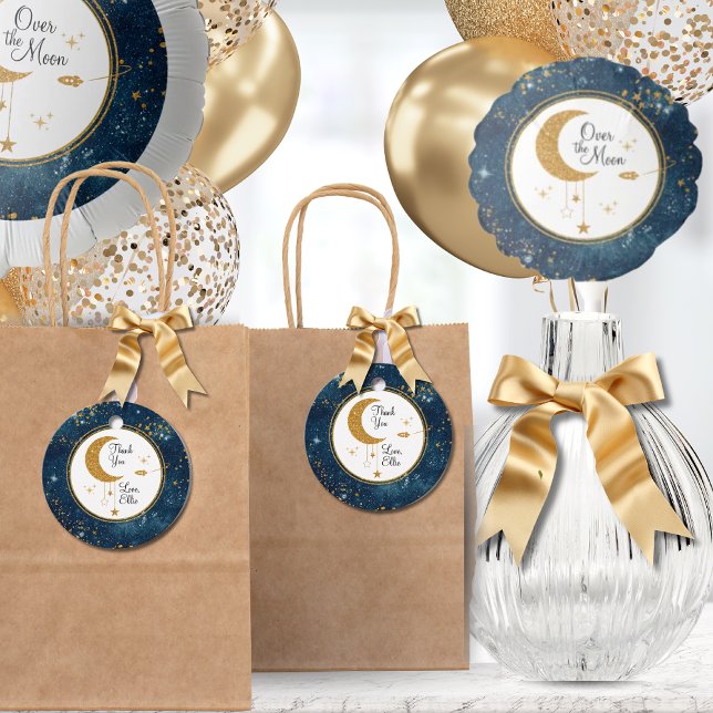 Över Måne Tack vid Baby Gåvor Etiketter (Over The Moon Space Thank You Baby Favor Tags)