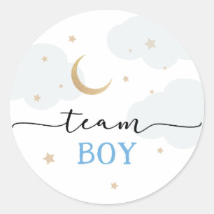 Över Måne Team Boy Gender Reveal Runt Klistermärke