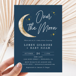 Över Måne temat Indigo Baby Shower Inbjudningar
