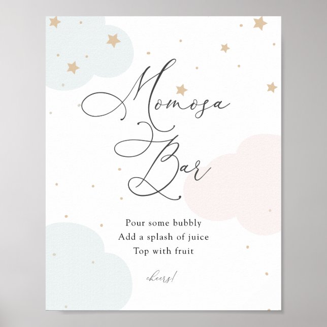 Över Måne Twinkle Star Blue och Rosa Momosa Poster (Framsidan)