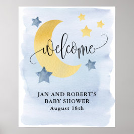 Över Måne, välkomstbesök för Blue Baby Shower Poster