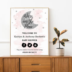 Över Måne Välkomstskylt för Flickor-babyskor Poster
