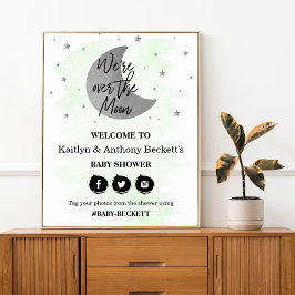 Över Måne | Välkomstskylt för Neutralt babyvisning Poster