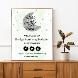 Över Måne | Välkomstskylt för Neutralt babyvisning Poster