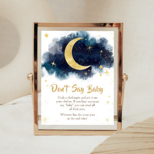 Över Måne vid Guld Stars Blue Säg inte Baby Poster
