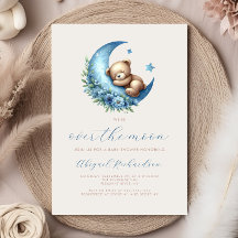 Över månen akvarellbjörn blå pojke baby shower