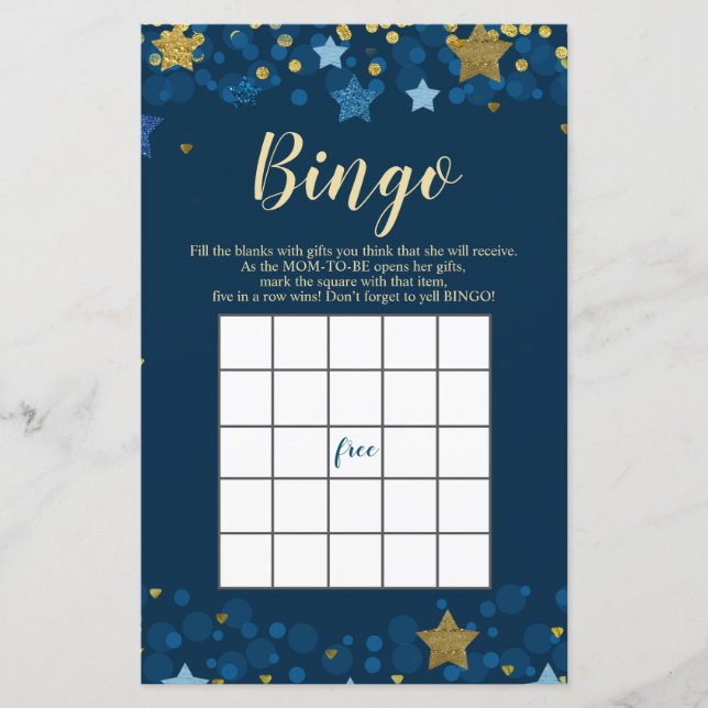 Över månen Baby Shower Guld Glitter Bingo Spel (Framsida)