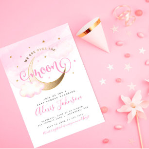 Över månen baby shower inbjudan
