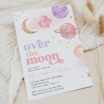 Över månen baby shower inbjudan