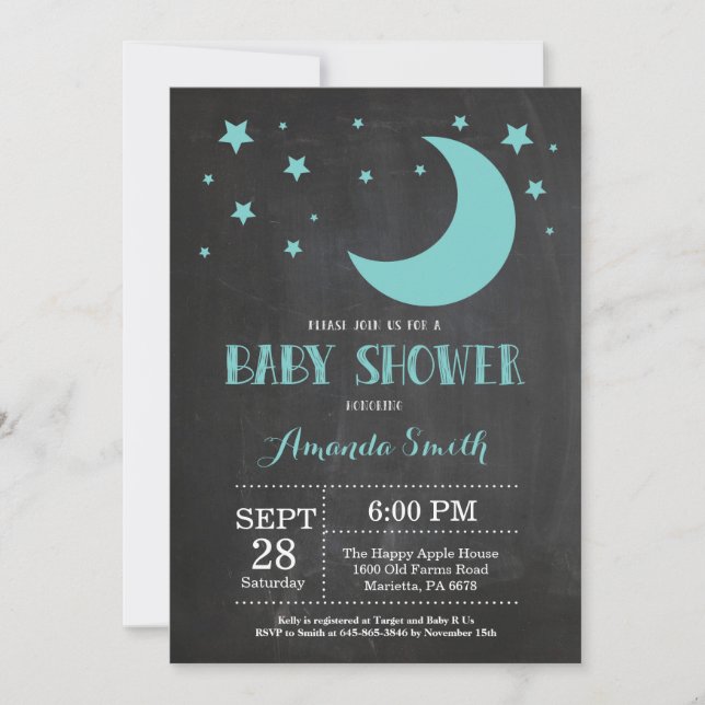 Över månen baby shower inbjudan Aqua (Framsida)