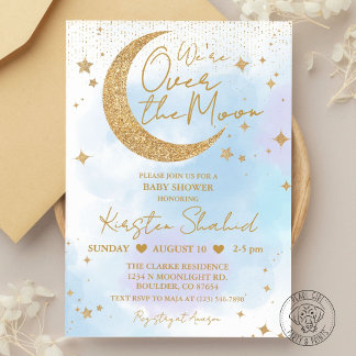 Över månen baby shower-inbjudan inbjudningar