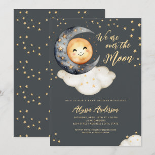 Över månen baby shower inbjudningar