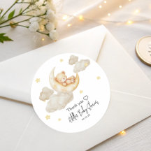 Över månen baby shower-klistermärken med teddybjör