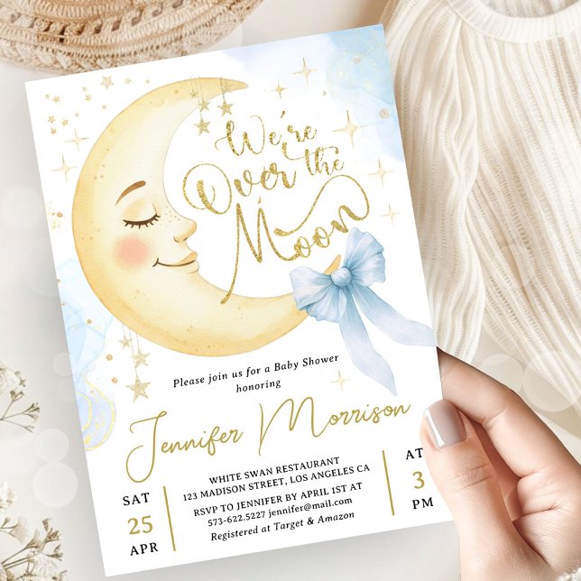 Över månen baby shower pojke blå båge måne inbjudningar (Skapare uppladdad)