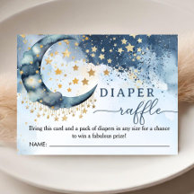 Över Månen Baby Shower Pojke Blå Blöja Lotteri