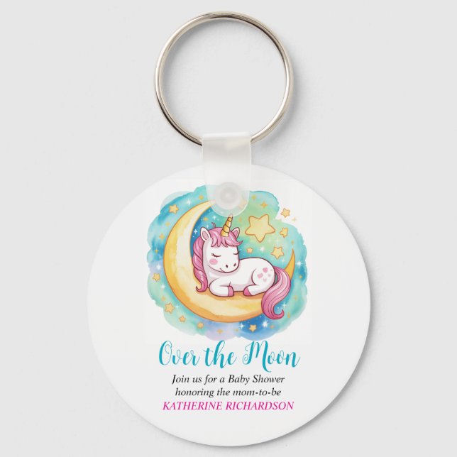 Över månen Baby Shower – Sovande enhörning  Nyckelring (Framsida)
