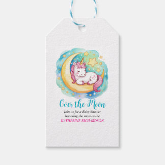 Över månen Baby Shower – Sovande enhörning  Presentetikett